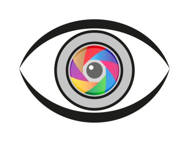 Renkli diyafram fotoğrafçısı olan kamera lensi olarak simge göz. Vektör