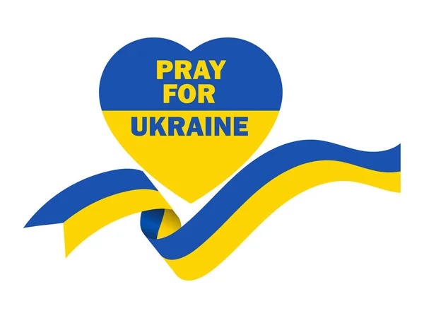 Pray Ukraine Heart Yellow Blue Ribbon Vector — Vector de stock