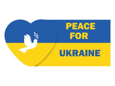 Barış simgesi olan Ukrayna bayrağı. Rus Ukrayna çatışma sembolü. Beyaz arka planda izole edilmiş Ukrayna bayrağı ikonlu barış güvercini. Vektör