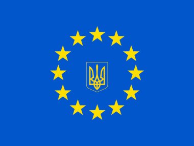 Avrupa bayrağı (Avrupa Birliği bayrağı) ve Ukrayna arması. Vektör