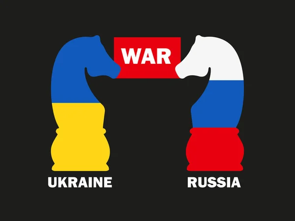Savaş Ukrayna Rusya Nın Bayrakları Satranç Şövalyesi Savaş Konseptini Boyadı — Stok Vektör