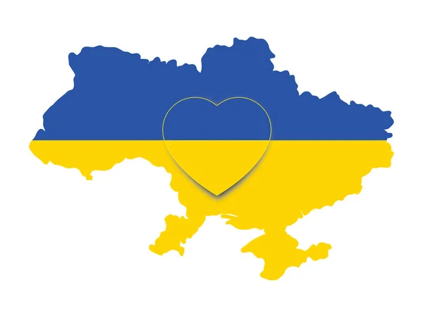 乌克兰地图与心脏图标 带有爱的象征的爱国的乌克兰国旗 — 图库矢量图片