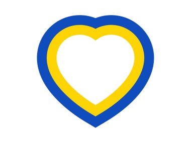 Beyaz arka planda izole edilmiş Ukrayna bayrağının kalp şekli. Vektör