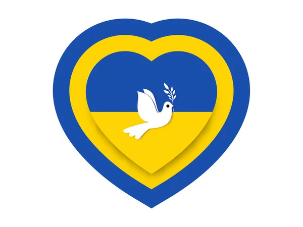 Ukraine Drapeau Coloré Forme Coeur Avec Colombe Paix Vecteur — Image vectorielle