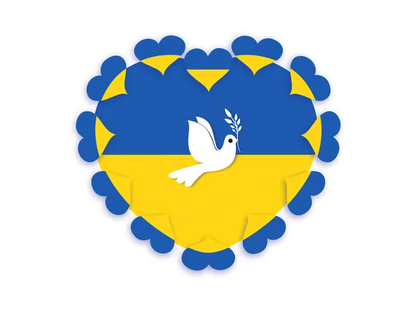 Coeurs Autour Drapeau Ukraine Avec Colombe Paix Vecteur — Image vectorielle