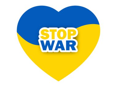 Stop war in Ukraine flag heart emblem icon. Vector