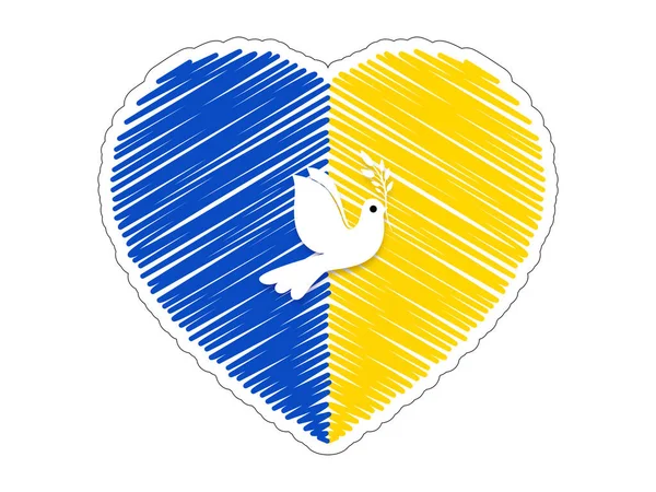 Heart Ukranian Flag Dove Peace Vector — Vector de stock