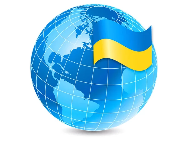 Drapeau Ukrainien Sur Fond Globe Terrestre Vecteur — Image vectorielle