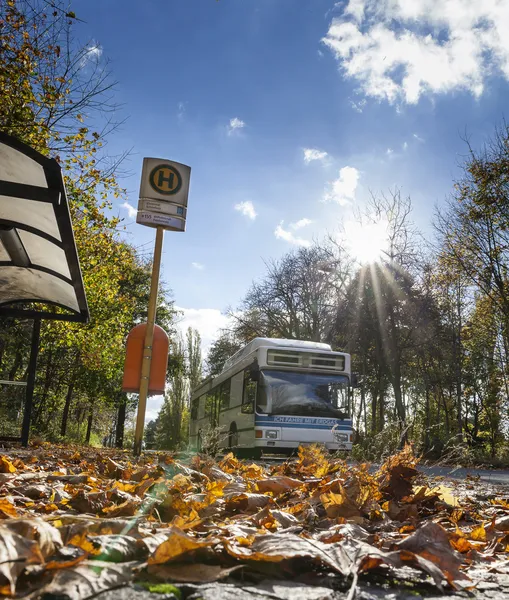 Autobús alimentado por gas natural en el transporte urbano de Berlín en otoño — Foto de Stock