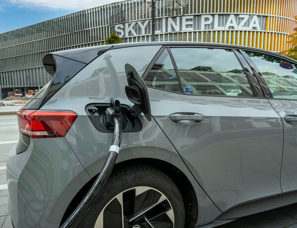 an electric car at the charging station