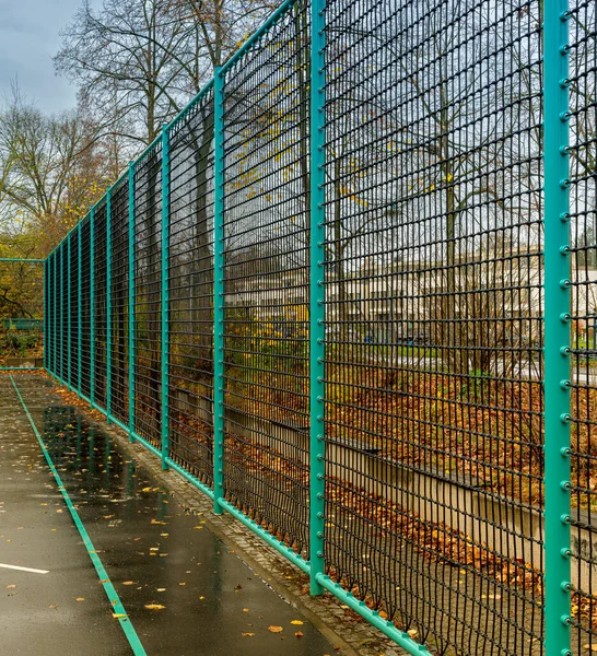 Football Pitch Fenced Modern Fence Children Young People Residential Area — Stock Photo, Image