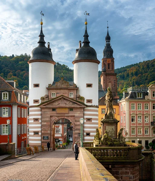 Heidelberg Starym Mostem Pięknymi Starymi Posiadłościami Neckar Baden Wuerttemberg — Zdjęcie stockowe