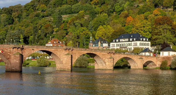 Heidelberg Την Παλιά Γέφυρα Και Όμορφα Παλιά Αρχοντικά Στο Neckar — Φωτογραφία Αρχείου