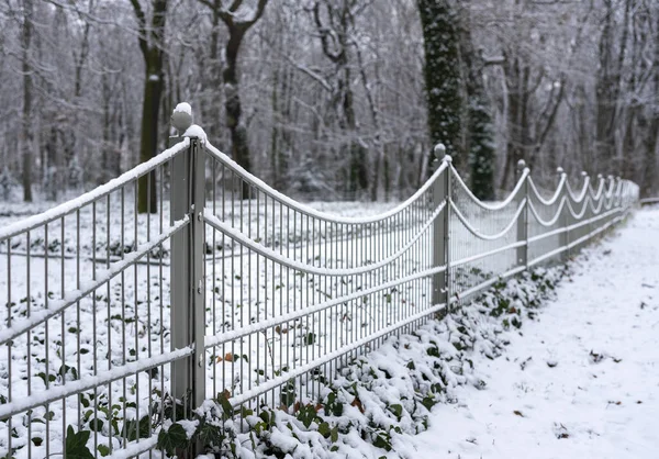 Snowy Fence Security Lock Park Pankow — Stock Photo, Image