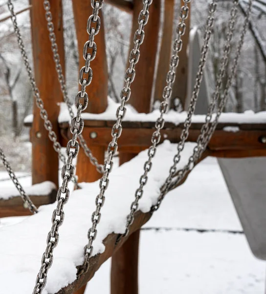 Lege Kinderspeelplaats Met Sneeuw Winter — Stockfoto