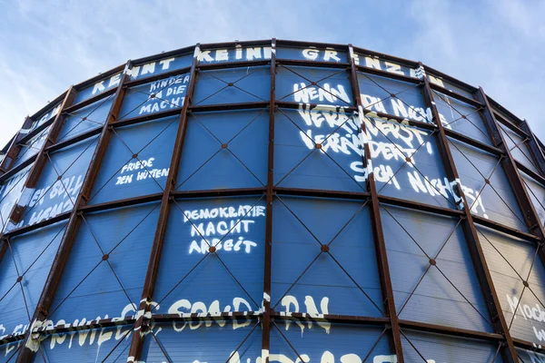 Temporary Wall Installation Exhibition Famous Checkpoint Charlie Border Checkpoint Berlin — Stock Photo, Image