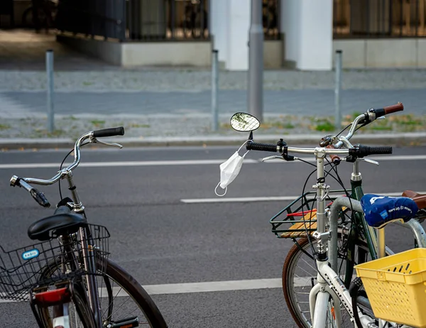 Mouth Guard Hanging Bicycle Handlebars Berlin Germany — 图库照片