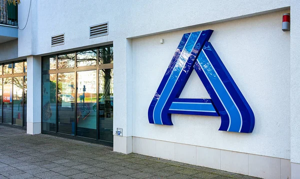 Logo Van Aldi Discounter Een Nieuw Gebouw Berlijn Mitte Duitsland — Stockfoto