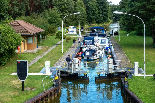 Lock Ships Boats Federal State Brandenburg Germany — Stockfoto