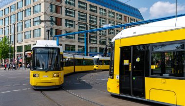 Tram and buses in Berlin street traffic, berlin center, germany