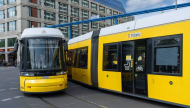 Tram and buses in Berlin street traffic, berlin center, germany