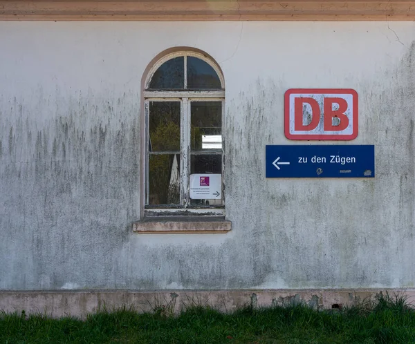 Information Sign Trains Lietzow Train Station Island Ruegen Germany — Foto Stock