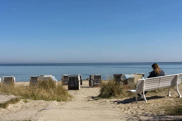 Timmendorfer Strand Beach Chairs Seeschlsschen Bridge Japanese Tea House Bay — Foto Stock