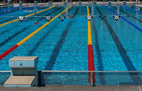 Swimming pool with training lanes and starting blocks, Berlin, Germany