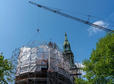 Scaffolding at Sankt Marienkirche at Alexanderplatz, Berlin, Germany