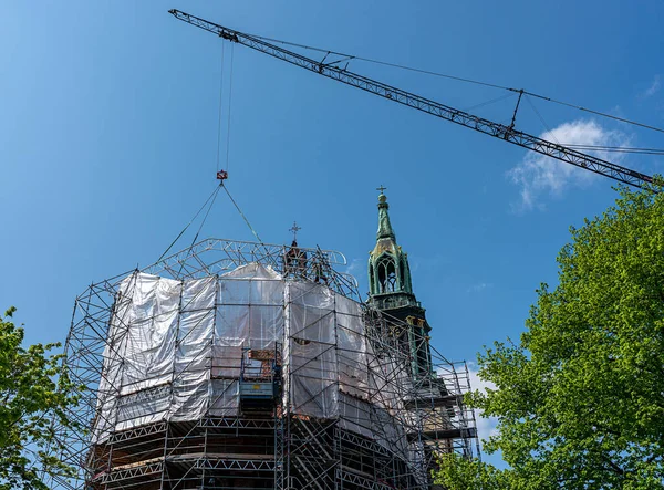 Scaffolding Sankt Marienkirche Alexanderplatz Berlin Germany — Stock Photo, Image