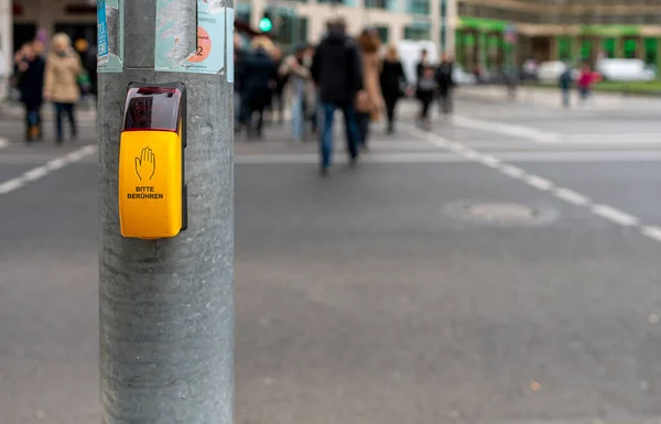 Pedestrian Touch Sensor Traffic Light Pole Berlin Germany — Stock Photo, Image