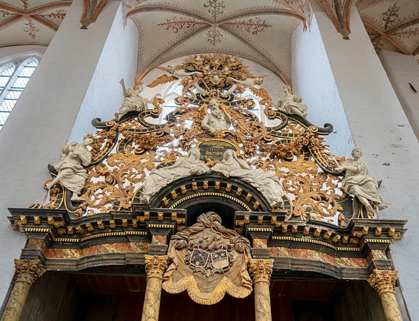 Interior design and religious symbols, Saint Marien Evangelical Parish Church, Stralsund, Mecklenburg-West Pomerania, Germany