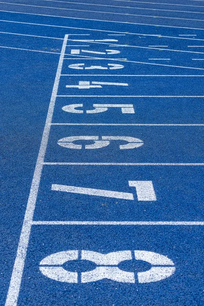 Blue Tartan Track Sports Field Berlin Germany — Stock Photo, Image