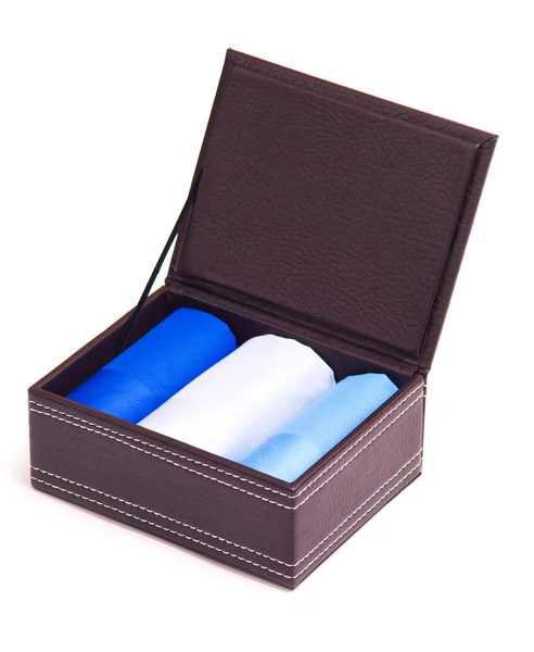 Box of textile handkerchiefs isolated — Stock Photo, Image