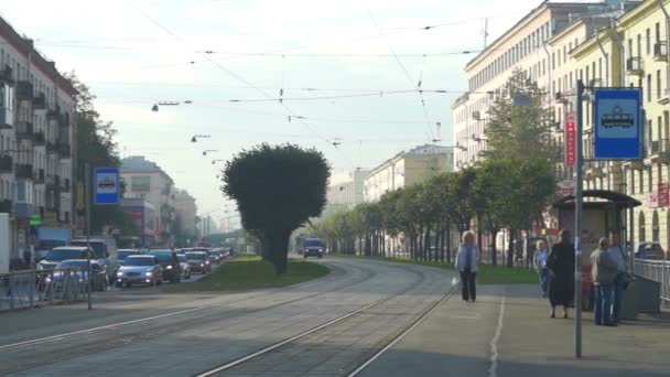Tram on street — Stock Video