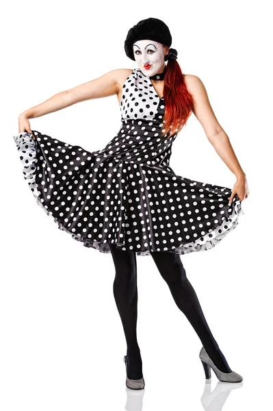 Beautiful mime in spotty dress posing — Stock Photo, Image