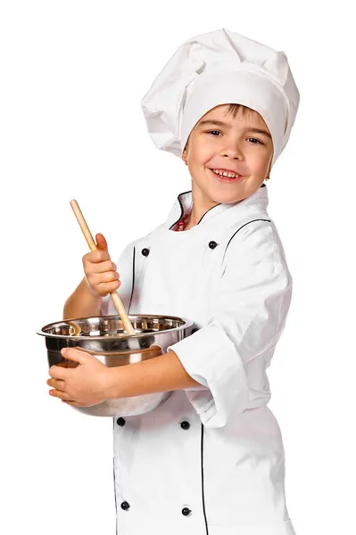 Little chef preparing healthy meal — Stock Photo, Image