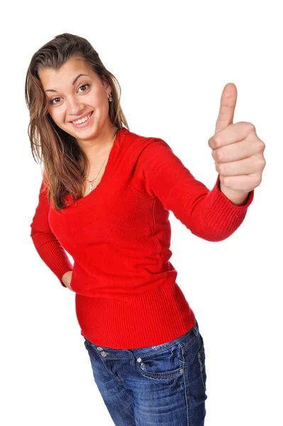 Happy beautiful woman showing thumbs up — Stock Photo, Image