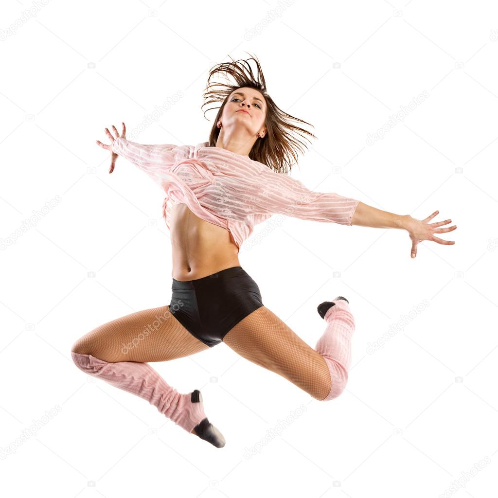 Modern hip-hop style woman dancer jumping and dancing