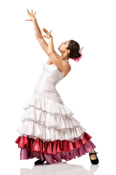 Porträtt av vacker ung kvinna dansar flamenco — Stockfoto