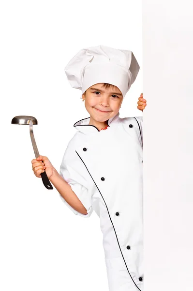 Pequeno chef infantil com concha — Fotografia de Stock