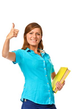 saçmalıklara el başparmak yukarı hareket veren genç bir öğrenci