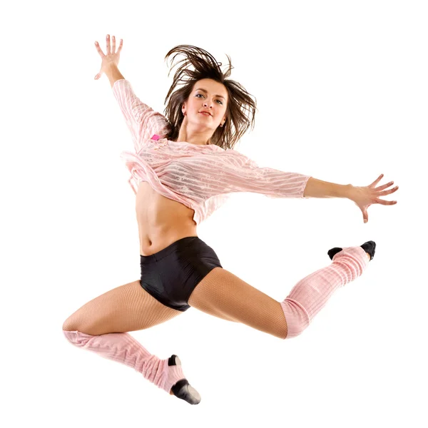 Pretty woman modern style ballet dancer jumping — Stock Photo, Image