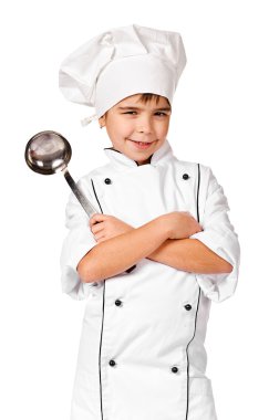 Little child with ladle. isolated