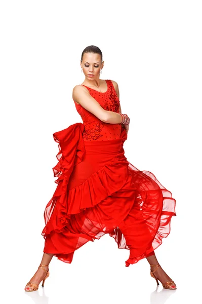 Piękna młoda kobieta latino tancerz w akcji. na białym tle — Zdjęcie stockowe