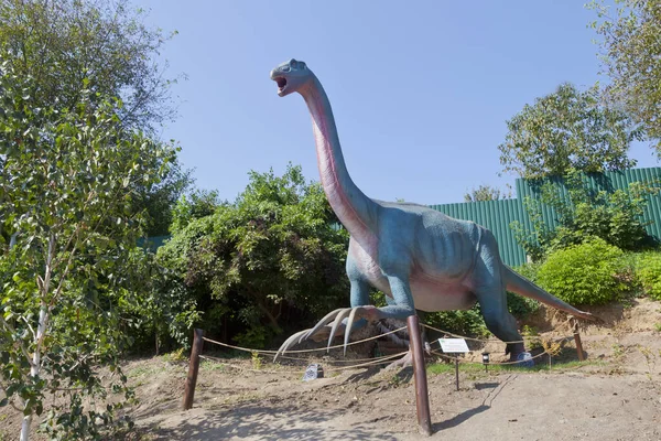 Reconstructed life-size animated models of a dinosaur. The new one largest park of dinosaurs in Ukraine, Uman, August 24, 2021
