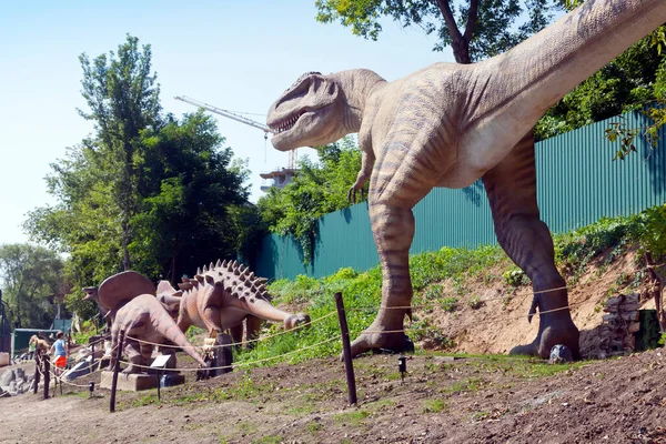 Reconstructed life-size animated models of a dinosaur. The new one largest park of dinosaurs in Ukraine, Uman, August 24, 2021