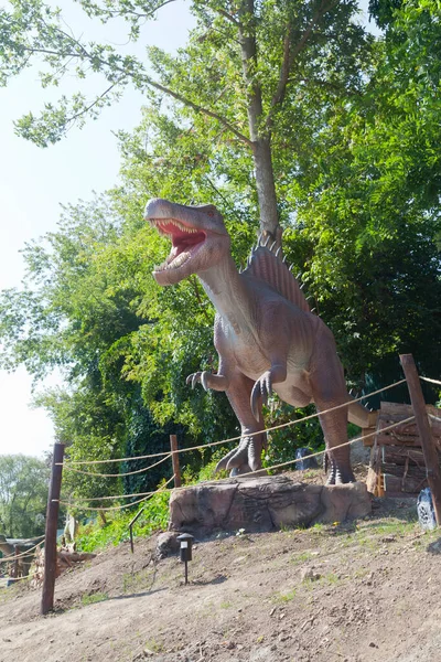 Reconstructed life-size animated models of a dinosaur. The new one largest park of dinosaurs in Ukraine, Uman, August 24, 2021