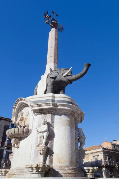 Fragment Monument Célèbre Éléphant Comme Symbole Catane Sicile Italie Plan — Photo