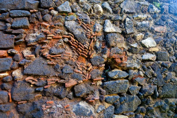 Fragmento Antiga Parede Alvenaria Atraente Como Fundo Fecho Granito Cimento — Fotografia de Stock